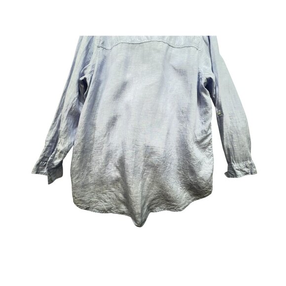Rachel Zoe Womens 100% Linen Button-Down Shirt Size 1X Light Blue Coastal Beach - Picture 10 of 12